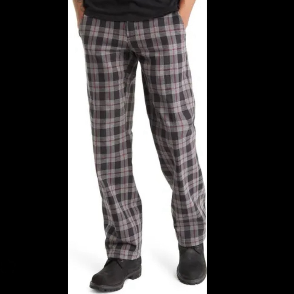 Dickies Regular Fit Pattern Pants Black Wine Check Plaid 28 X 32